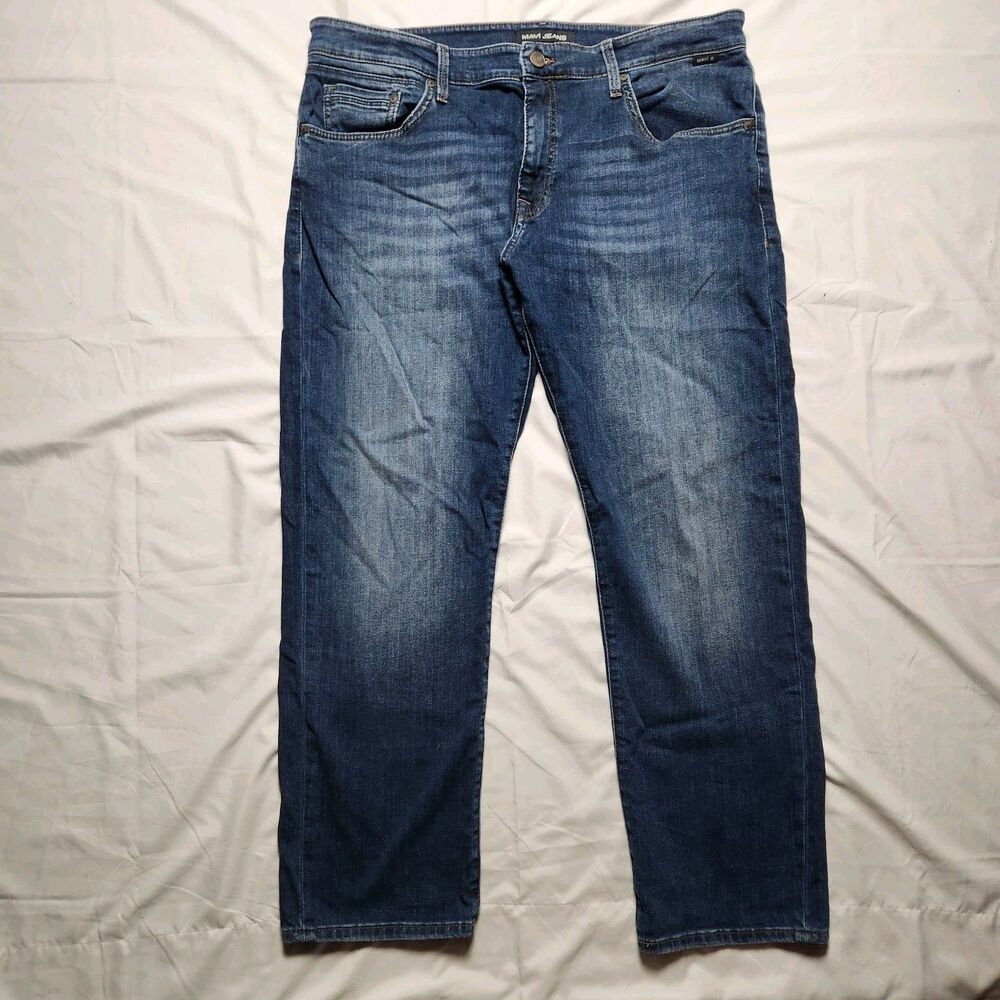 Mavi Mens 39x29 Zach Straight Leg Medium Wash Stretch Denim Jeans Blue